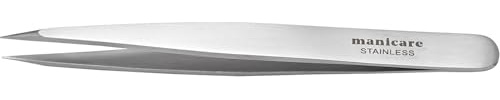 Manicare Point Tweezer - Surgical Grade Stainless Steel, Sharp Pointed Tips, Precision Plucking, Eyebrow Tweezing, Removes Unwanted Facial Hair, Ingrown Hairs, Splinters, Professional Beauty Tool