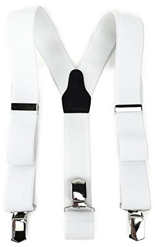 TigerTie Unisex Hosenträger in Y-Form mit 3 extra starken Clips - Farbe in weiß einfarbig Uni - hochwertige Verarbeitung - Breite 35 mm