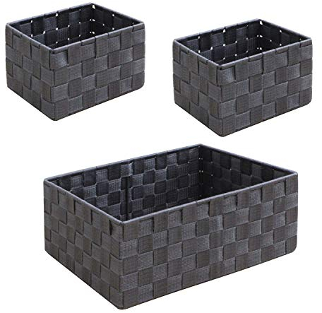 wm Homebase 3er Set Aufbewahrungskörbe geflochten Aufbewahrungskorb Polypropylen Badkorb in Grau