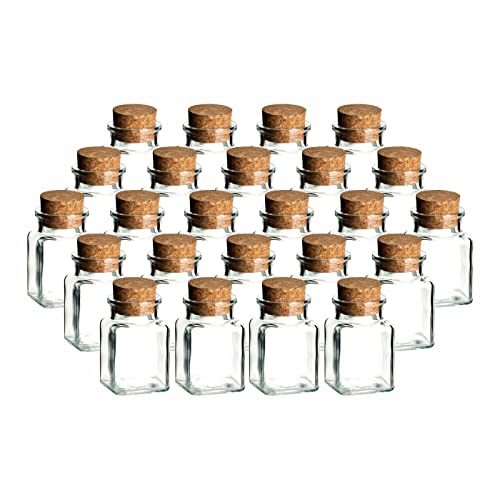gouveo 24er Set Gewürzgläser 150 ml eckig mit Korken - Kleine Korkengläser mit Korkverschluss - Leere Vorratsgläser für Kräuter, Gewürze - Kleine Glasdose