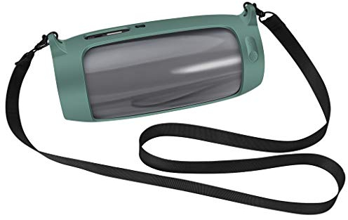 Silicone Case Cover Compatible with JBL Pulse 4 Bluetooth Speaker Bluetooth Speaker Protective Silicone Carry Case Speaker Case Protection with Carabiner and Shoulder Strap (Green)