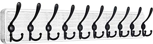 WEBI Garderobenleiste,98cm Lang Garderobenhaken,Wandgarderobe mit 10 Dreifachhaken,Kleiderhaken Wand,Hakenleiste Garderobe Holz,Jackenhalter Wand für Mäntel,Jacken,Schwarz auf Weiß