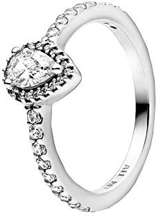 PANDORA Klassischer Tropfen-Strahlenkranz Ring Silber Größe 52