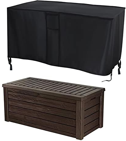 Flymer Deck Box Cover for Outdoor Rectangular Table - Waterproof Patio Storage Protective Cover for Garden Furniture (Black, 160x77x64 cm)