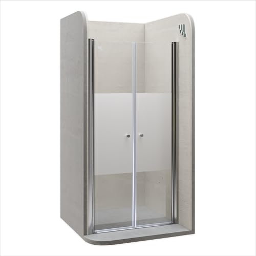 MOMENTS OF GLASS Mampara de Ducha Lima 72-76 x 180 cm con Puerta Doble Abatible, Vidrio Templado de Seguridad Parcialmente Satinado ESG 6MM, Perfiles Cromo #DTMF