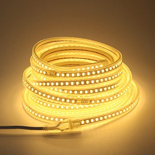 pcning 10M LED Strip 220V 230V Direktanschluss 3000K Warmweiss Streifen, SMD 5730 120 leds/m IP67 Wasserdicht Stripes Band (Warmweiss, 10)