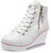 Mujer Cuñas Zapatos 35-43 EU De Lona High-Top Zapatos Casuales Encaje Talla Grande Zapatillas de Cuña para Mujer Verano Tacón Cuña Zapatillas de Deporte Zapatillas Altas Primavera,01blanco,38