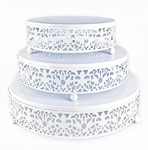Eidoct 3-Piece Cake Stand Set Round Metal Cake Stands, Dessert Display Cupcake Stands for Wedding, Event, Birthday Party (White)
