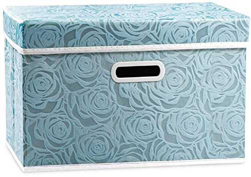 Prandom Large Storage Boxes with Lids,Blue-43x30x30cm,Foldable,1-Pack | Stackable,With handle,Rose patterned fabric,Decorative Cube Box,Clothing storage,Really Useful Box,bedroom wardrobe