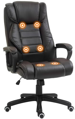 Vinsetto Fauteuil de Bureau massant Fauteuil Bureau Ergonomique Grand Confort Hauteur réglable Fonction Dossier à Bascule revêtement synthétique Brun