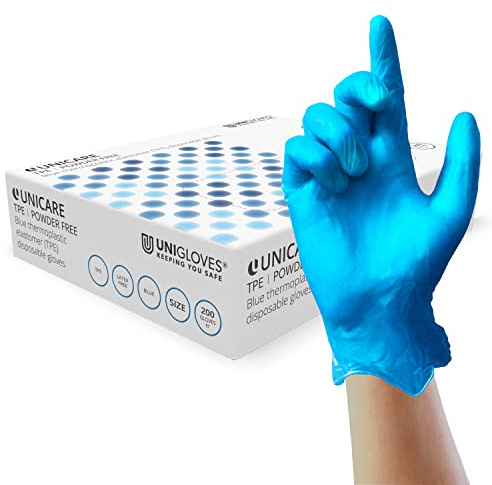 UNIGLOVES Unicare Disposable Gloves Blue TPE - Box of 200 - Size Large (GS0234)