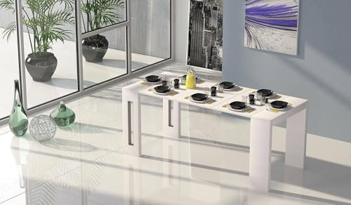 Dmora - Console extensible Glicine, Table à manger extensible, Console polyvalente avec rallonges, 100% Made in Italy, 186x80h76 cm, Blanc