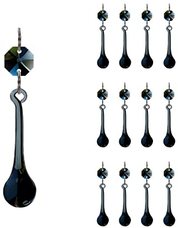 GOLDENHAITAI 12 Stück Regentropfen Kristall Kronleuchter Prismen Teile, 53 mm hängende Kristallperlen für Kronleuchter, Heimdekoration (transparentes Schwarz)