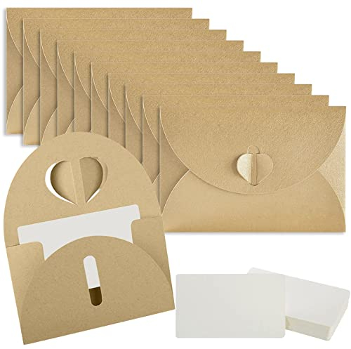 VEGCOO 80 Stück 40 Mini Briefumschläge Briefumschläge Kraftpapier Umschläge Große Umschläge aus Kraftpapier 10 x 6 CM + 40 Retro Weißer Karton 9 x 5,3 CM für Grußkarten Dankeskarten Design