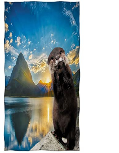 Zomer Strandtuch 70x140cm,Bedrucktes Mikrofaser Badetuch Frottee-See & Süßer Otter