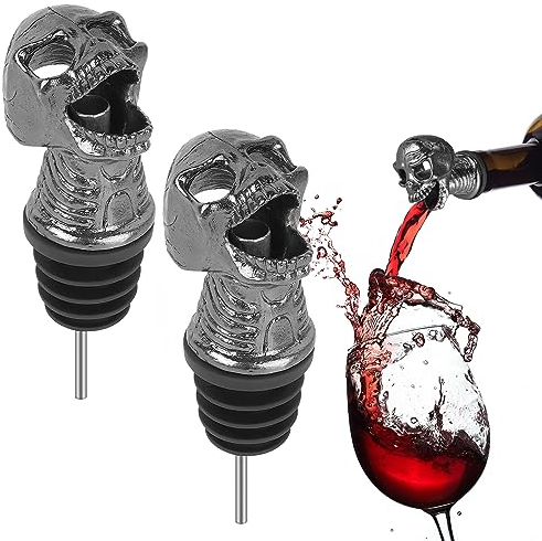 Linkidea 2 Pack Skull Wine Aerator Pourer, Decanter Wine Pourers for Robust Red Wine and Whiskey, Skull Wine Accessories for Halloween Christmas Near Year Gift