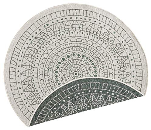 Northrugs Porto In- und Outdoor Teppich Rund – Runder Wendeteppich Wasserfest Mandala Design Flachgewebe Teppich Wetterfest für Balkon, Terrasse, Garten, Wohnzimmer in Grün Creme, ⌀100cm