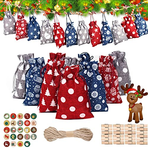 Adventskalender Zum Befüllen Jute, Mikqky 1-24 Adventskalender Zum Basteln, Befüllung Adventskalender, Adventskalender Basteln für Kinder, Geeignet für Diy Dekorationen für Weihnachten