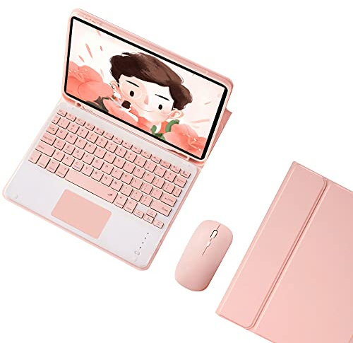 GUPENAA Tastatur-Schutzhülle für iPad 10,2 Zoll 9./8./7. Generation Air 3. Generation 10,5 Zoll / Pro 10,5 Zoll, abnehmbare magnetische Trackpad-Tastatur mit Stifthalter und Bluetooth-Maus, Rosa