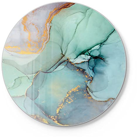 DEQORI Schneidebrett aus Glas | rund Ø30 cm | Motiv Zerlaufene Wasserfarbe | Design Schneideplatte für Küche | Frühstücksbrett antibakteriell & rutschfest | Glasplatte & Servierplatte