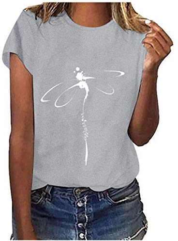 MeiLyviba T-Shirt Damen Sommer Kurzarm Mode Hemd Bluse O-Ausschnitt Motiv Sommershirt Oberteil Tops Pullover Casual Rundhals Damenbluse Kurzen Ärmel
