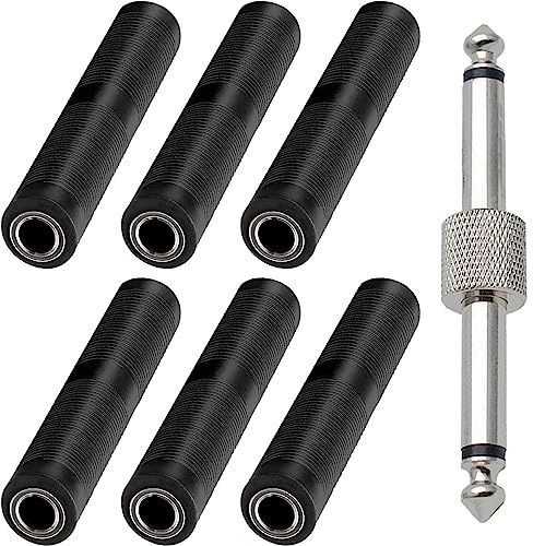 Xiatiaosann 1/4 TRS/TS Female to Female Coupler, 6.35mm Jack Stereo Connector, TRS Stereo and Mono Jack Adapter Joiner for Speaker, Amplifier, Guitar, With 6.35 Male to Male Plug (7 Pack)
