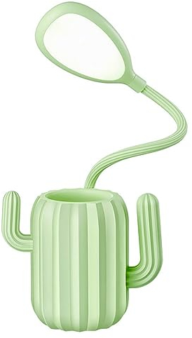 Lampe de bureau LED avec porte-stylo, lampe de table cactus rechargeable par USB, intensité variable, 3 niveaux de luminosité, pour le travail et l'étude, verte