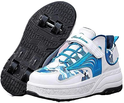CALMR Schuhe Mit Rollen Versenkbarer Technischer Skateboardschuhe Sport Schuhe Kinder Rollschuhe Outdoor Turnschuhe Für Mädchen Jungen,Blue-43 EU