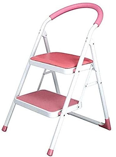 Klappbarer Tritthocker, 2 Stufen, kleine Trittleiter, Tritthocker für Erwachsene, robuste, robuste, klappbare Mini-Leiter (Pink)