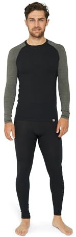 DANISH ENDURANCE Merinowolle Thermo-Unterwäsche Set, Premium Skiunterwäsche, Funktionsunterwäsche, Lange Unterhose & Langarmshirt für Herren, Schwarz/Dunkelgrau, L