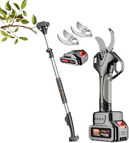 Cesoie elettriche da potatura, cesoia elettrica da giardino da 40 mm, forbici per rami a lunga portata con asta telescopica da 2,1 m, 10-12 ore di lavoro 2 alimentate a batteria per siepe, cespuglio