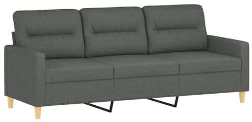 vidaXL Canapé à 3 Places, Sofa de Salon avec Accoudoirs et Oreillers de Dossier, Meuble de Salle de Séjour Intérieur, Moderne, Gris Foncé Tissu