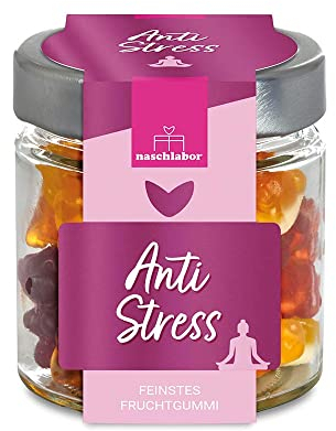 Anti Stress Fruchtgummis | Deine Portion Gummibärchen gegen den Stress | Nervennahrung fürs Büro oder die Uni | Geschenkglas | Anti Stress Gummibärchen im Geschenkglas