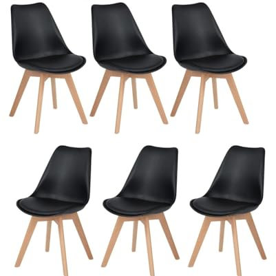 IZTOSS Lot de 6 Chaise Scandinave.Chaise Salle a Manger avec Pied en Bois,Coussin de Siege Confortable en Mousse (6 Chaise Noir)