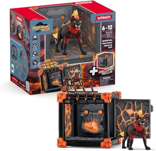 schleich ELDRADOR CREATURES | BATTLE CAVE Lavahyäne 42674 | Set aus ELDRADOR Battle Cave mit Monster, Schusswand & Kristall | Battle Caves zur Arena stapelbar | Spielzeug ab 7 Jahren | 27 Teile