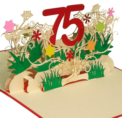 LINPOPUP®, Pop-Up Karte Geburtstag 75, Geburtstagskarte zum 75. Pop Up Grußkarten, 3D Karte Grußkarte, Geburtstagskarten mit Umschlag für Frauen Mädchen Männer Freunde Geschenk-Karte, 75, N323