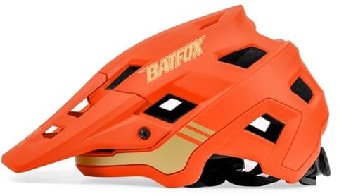 BATFOX Fahrradhelm, Leichter Komfort Mountainbike-Helm Skateboard Helm mit Visier, Atmungsaktiv Helme für Herren Damen Erwachsene Jugend, Verstellbar in der Größe-Orange||L