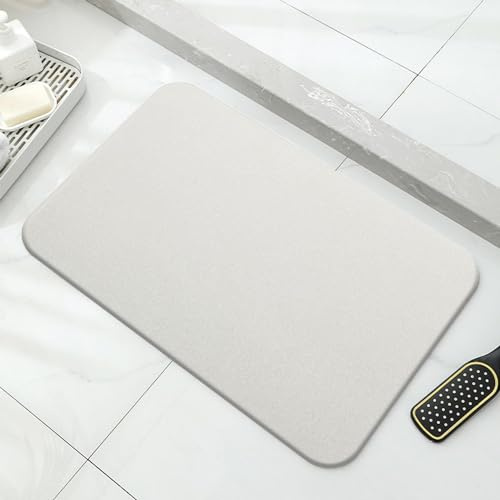 Badematte Stein Absorbierend, Saugfähig, Rutschfest, Natürliche Kieselgur, Haushalt, Badezimmer, Cremefarben, 30 x 20 cm