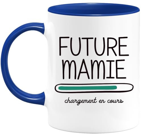 quotedazur Café-Croissant - Mug Personnalisé Tasse Cadeau Original Humour Noël Future Mamie 2025 Chargement En Cours - Bleu/Céramique