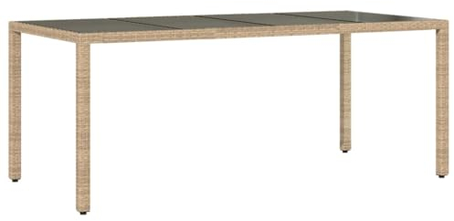 vidaXL Gartentisch mit Glasplatte Beige 190x90x75 cm Poly Rattan