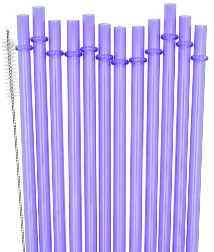 SUNDEE Reusable Plastic Straws Fit for Mason Jars, Tumblers, Long Rainbow Colored Unbreakable Drinking Straws, BPA Free and Eco Friendly, Set of 12 Pcs Straws with Cleaning Brush - Dark Purple