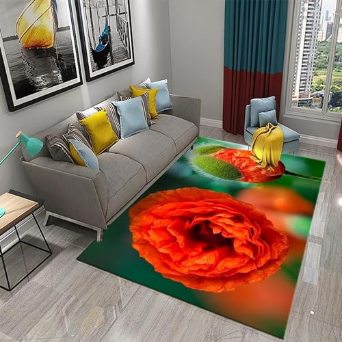 Kinderteppich Rote Schöne Blumen - Kurzflor Teppich Kinderzimmer Spielteppich Antiallergen Und Extra Weich - Babyzimmer Teppiche Für Junge Und Mädchen Babyteppich 60 X 90 Cm / 23.6 X 35.4 -2U8U4J8A6