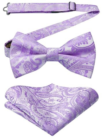 HISDERN Noeud Papillon Homme Lilas Élégance Formelle Nœuds Papillon et Mouchoir Déjà Noue Réglable Couleur Unie Nœud de Papillon pour Mariage Fête