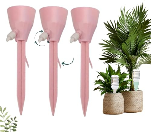 LiveLaif®- 3 pcs Riego por Goteo para Macetas | Kit Riego por Goteo Automatico |Regar Plantas Vacaciones | Riego Automatico Macetas | Portatil-Regulable | Goteros para Riego (3, Rosa)