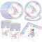 Juego de vajilla de fiesta de unicornio para 16 invitados, juego de platos de unicornio, vajilla de cumpleaños infantil, vasos, servilletas, platos de papel, decoración para fiestas