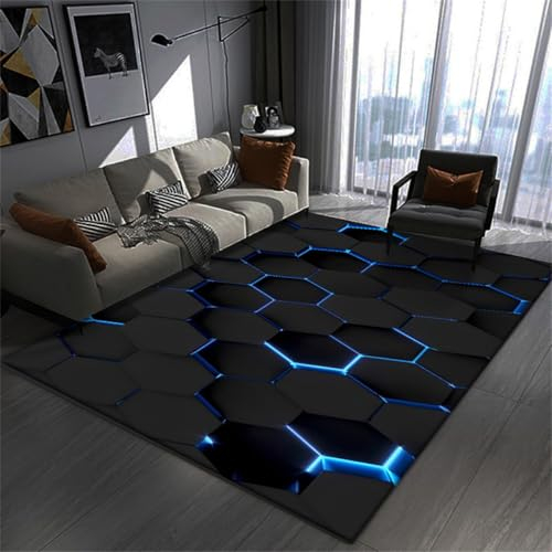 PEIHUODAN Gaming Teppiche, 3D Visual Cool Line Light Style Decorative Carpet, Unverzichtbare Fußmatte Für Teenager Und Kinder Wohnzimmer, Geeignet Für Schlafzimmer E-Sport Zimmer (Colour 5,160x230cm)