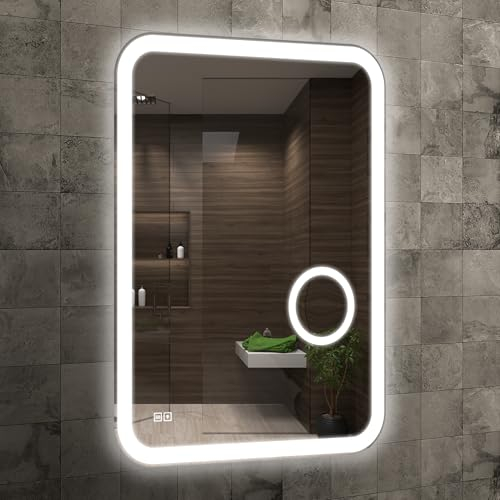 Home Glow Venti LED Badezimmerspiegel 60x80cm mit Beleuchtung & Anti-Beschlag, Badspiegel mit LED Licht, Wandspiegel & Make-up Spiegel beleuchtet