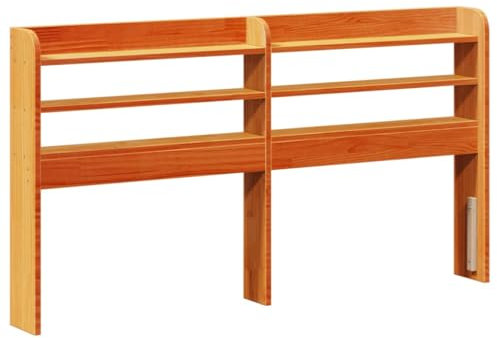 Tête de lit vidaXL en bois massif de pin, Marron Cire, 150 cm, avec étagères et rangement sur pied