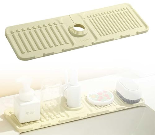 TIANLIN Drainagematte, 45 cm × 14 cm Faltbar Wasserhahnmatte, Küchen Silikon Wasserhahn Abtropfmatte, Wasserdichter Spritzschutz für Küchen und Badezimmerarbeitsplatten(Aprikose)