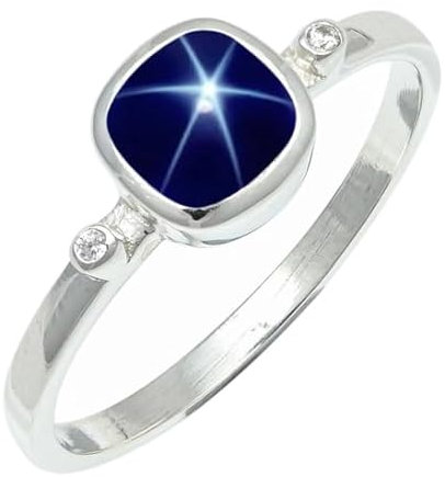 Blauer Lindy Star im Labor gezüchtet Edelstein Bandring 925 Sterling Silber Ring Herren & Damen Bandring Handgefertigter Schmuck TSR1245BG_10 (56 (17.8))